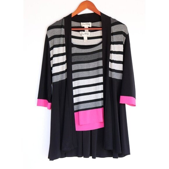 Joseph Ribkoff Women's Size 6 S Gray Pink Black Twin Set Striped Jacket & Cami - Picture 5 of 5